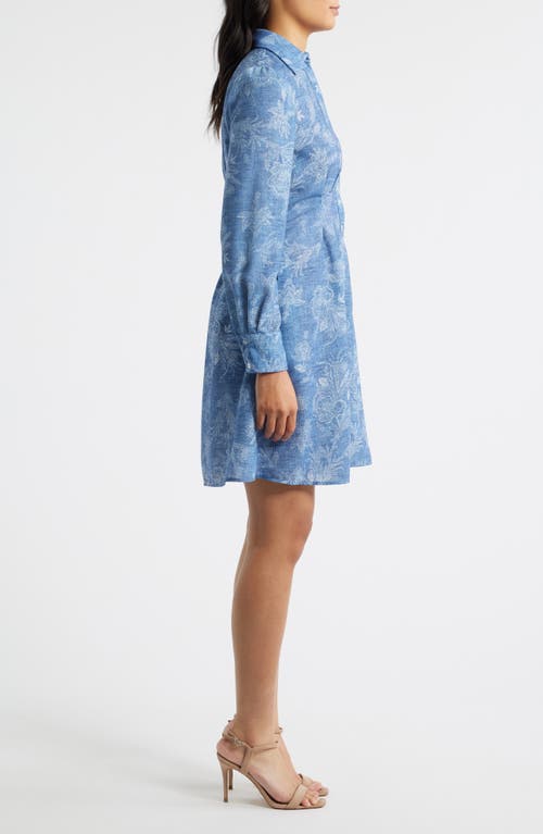 Julia Jordan Floral Pleated Waist Long Sleeve Shirtdress In Blue