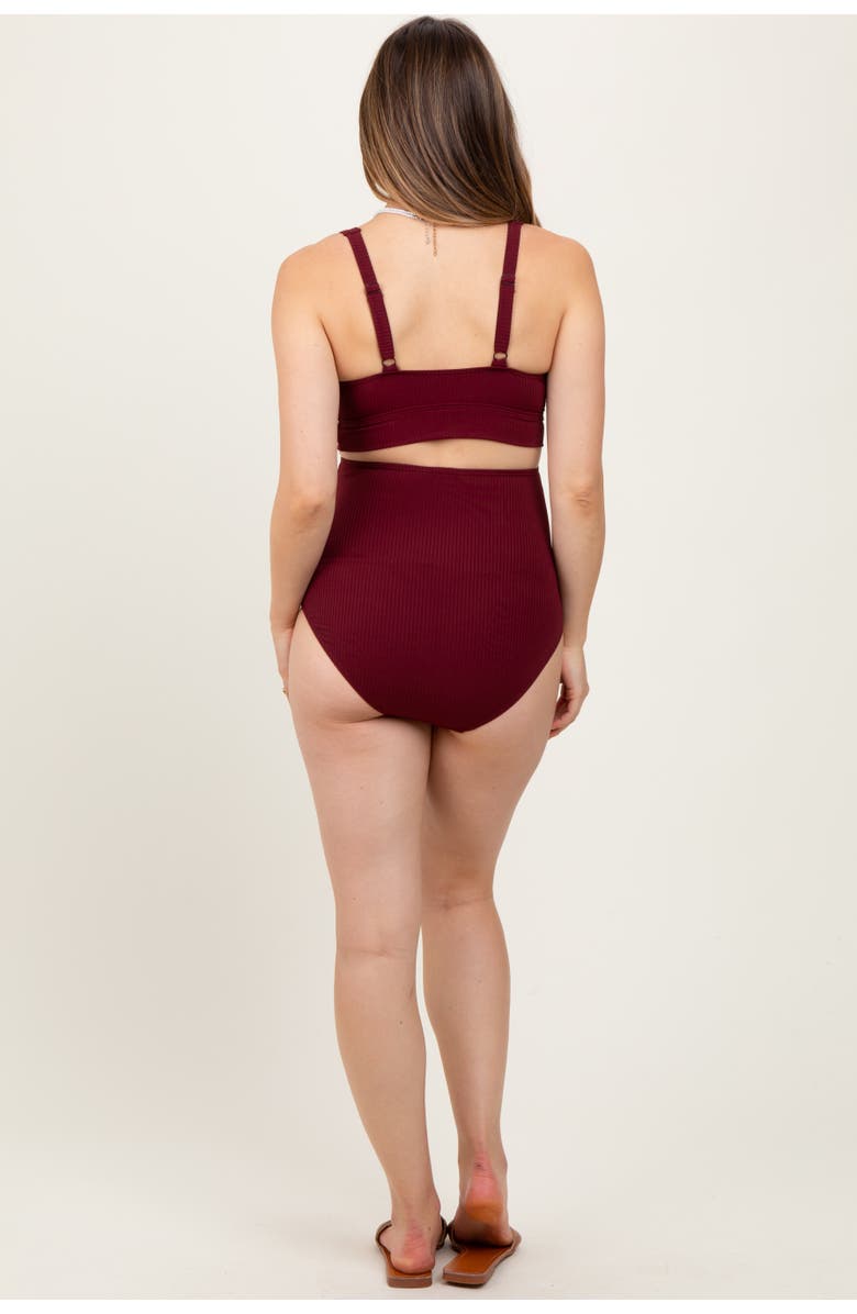 PinkBlush Ribbed Twist Cutout Front Swim Set, Alternate, color, Burgundy