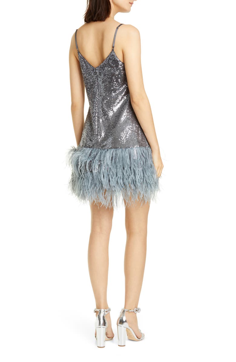 Cinq à Sept Athena Feather Hem Sequin Dress, Alternate, color, 