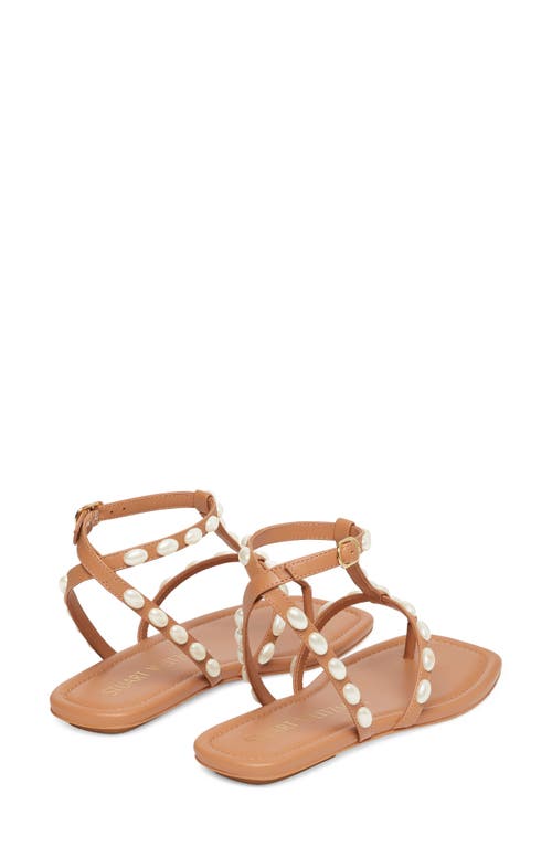 Stuart Weitzman Pearlita Stud T-strap Sandals In Tan