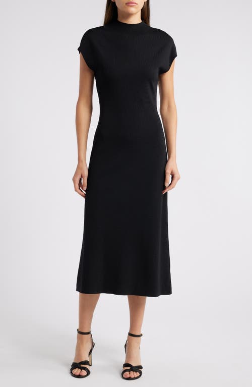 ZOE AND CLAIRE Mock Neck Fitted Midi Sweater Dress in Black 