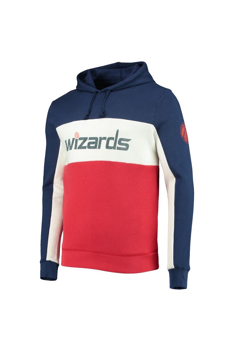 Men's Junk Food Navy/White Washington Wizards Wordmark Colorblock Fleece Pullover Hoodie, Alternate, color, Navy