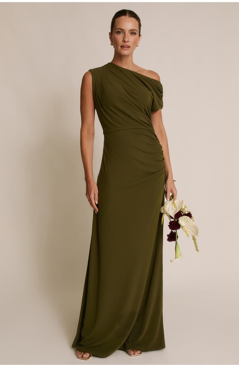 Six Stories Slash Neck Draped Bridesmaid Dress, Alternate, color, Fern