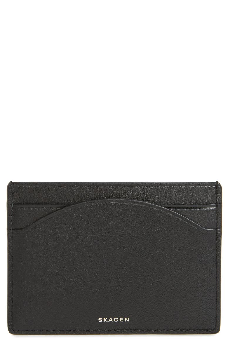 Skagen Leather Card Case, Main, color,
