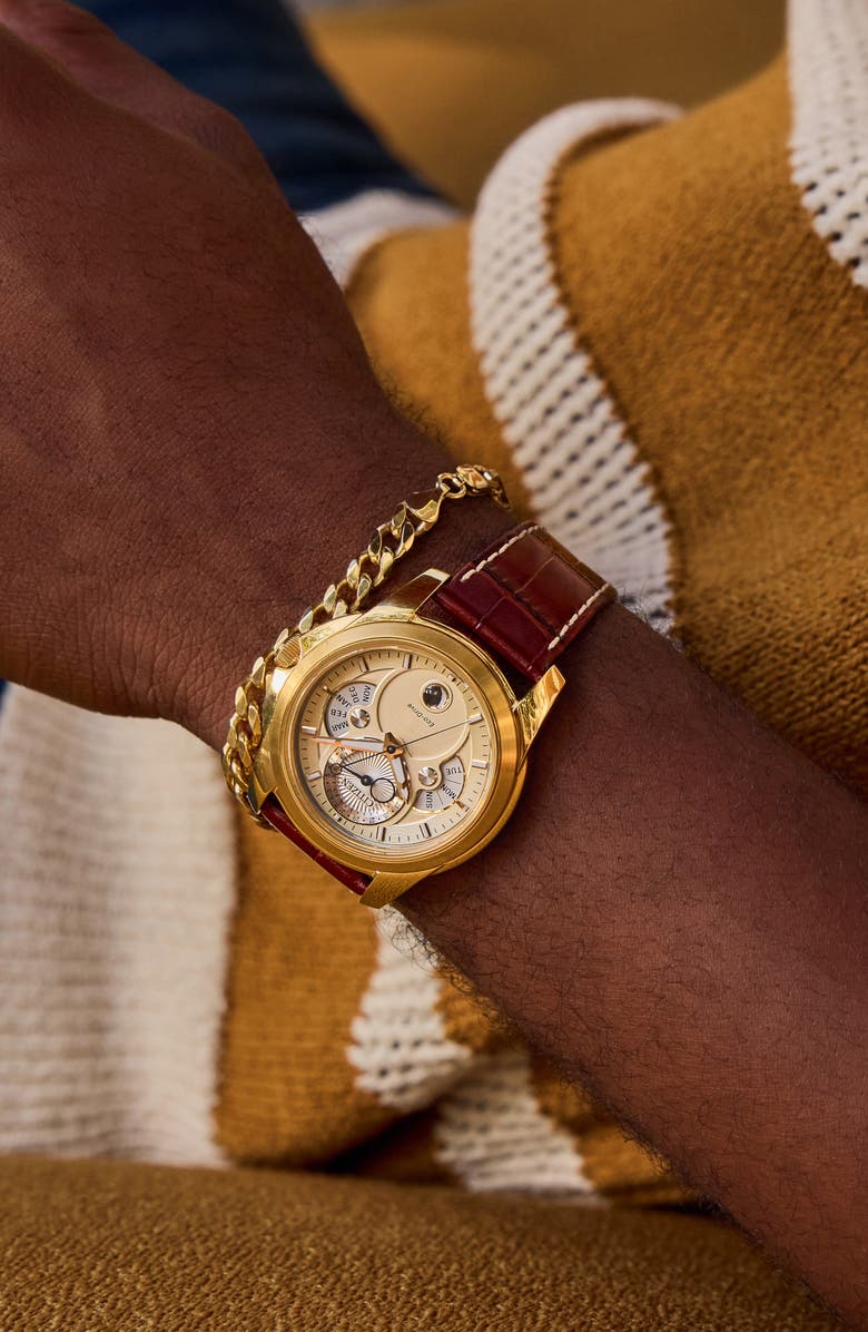 Citizen Calendrier Leather Strap Watch, 41.8mm, Alternate, color, Brown