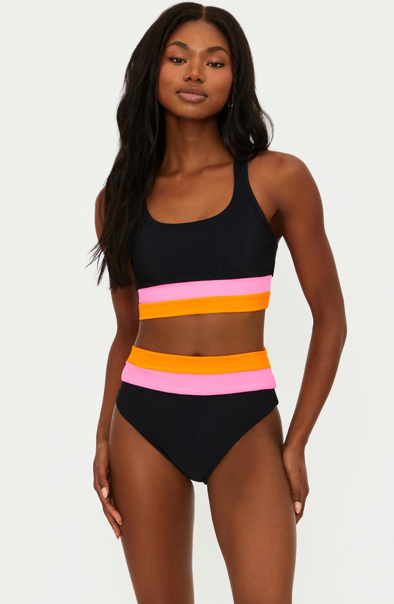 Beach Riot Heidi Colorblock High Waist Bikini Bottoms, Alternate, color, Sangria Sun