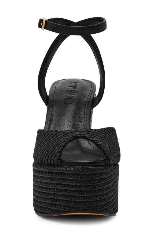 Steve Madden Wanona Ankle Strap Peep Toe Platform Wedge Sandal In Black Raffia