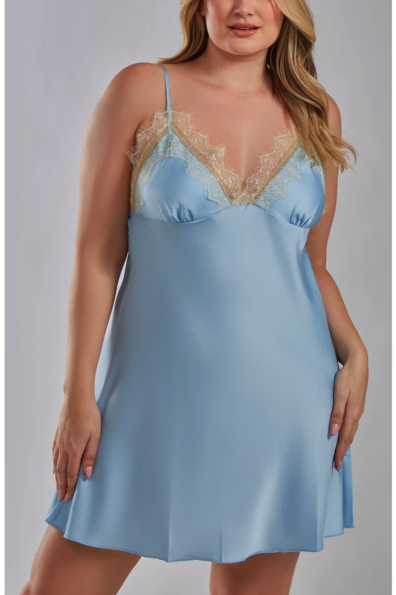 Eyelash Lace Trim Satin Chemise, Alternate, color, Light-Blue