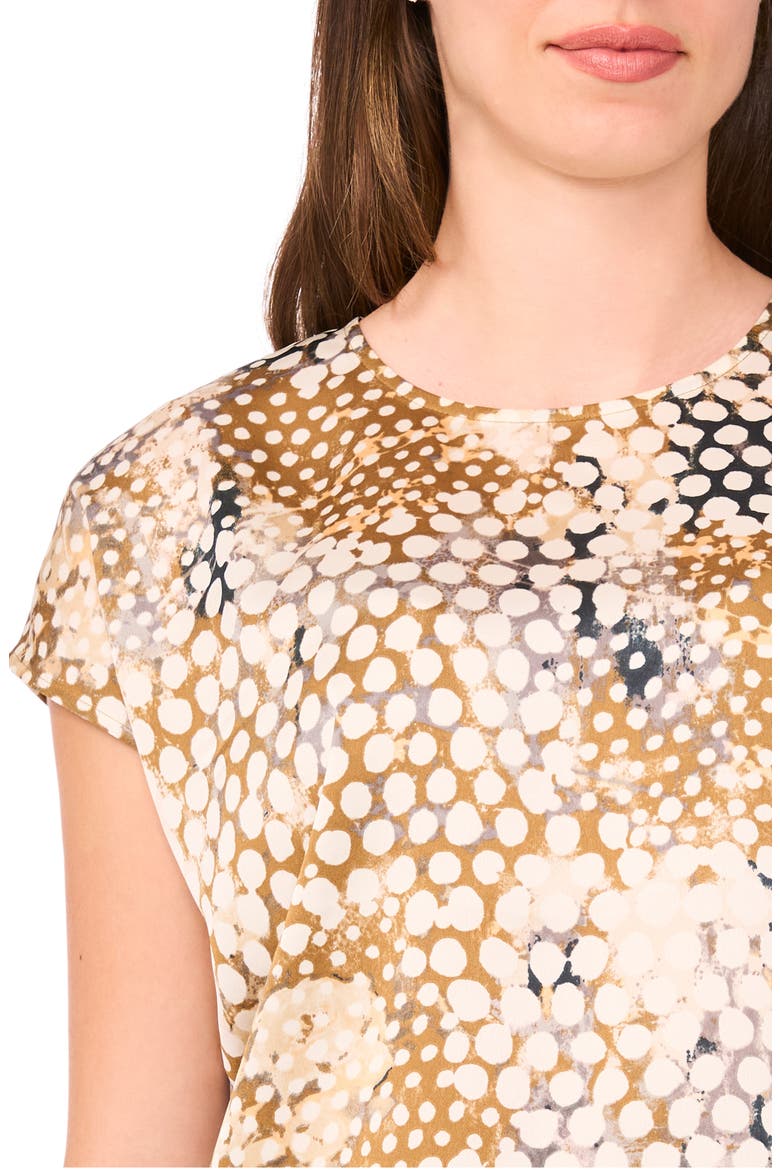Print Cap Sleeve Top, Alternate, color, TOBACCO BROWN