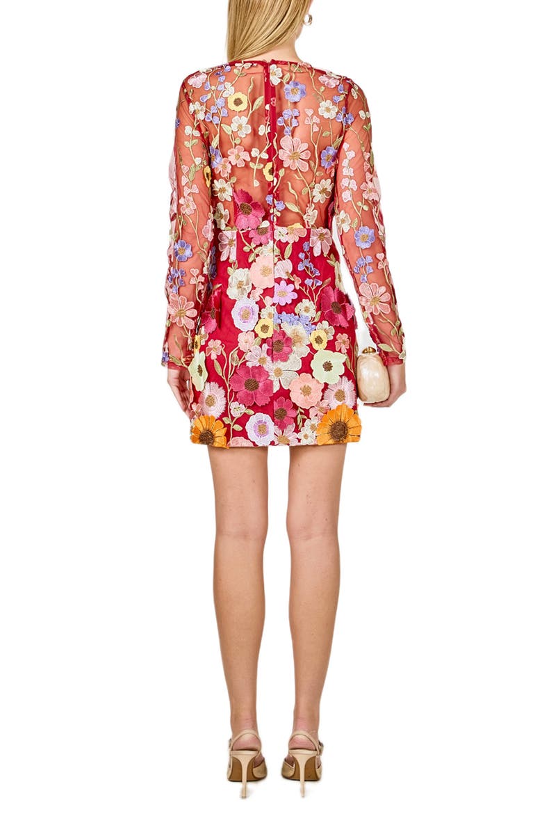 Floral Embroidered Long Sleeve Minidress, Alternate, color, MERLOT