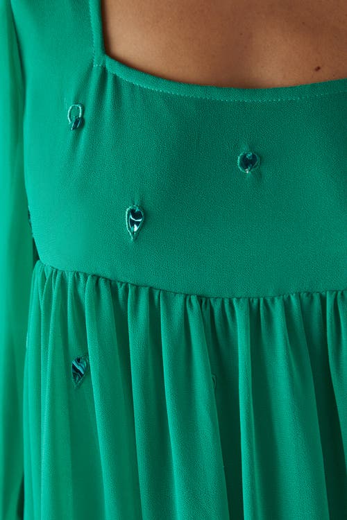 Warehouse Hand Embellished Square Neck Mini Dress In Green