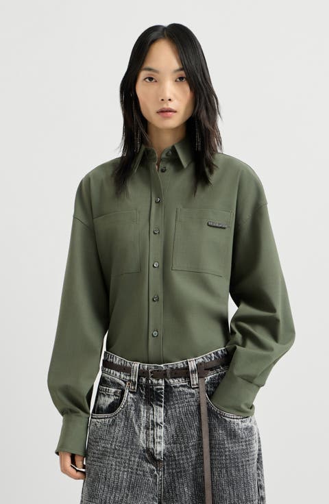 Tropical luxury wool shirt with shiny tab
