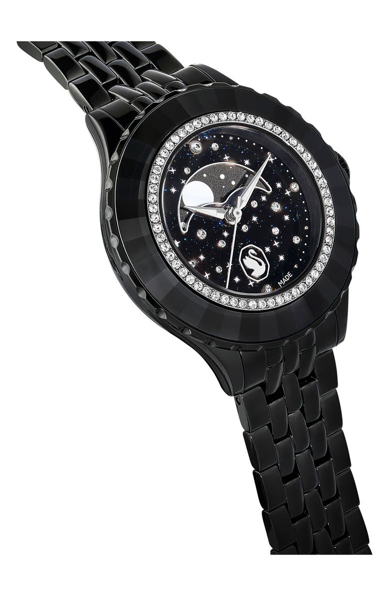 Swarovski Octea Moon Bracelet Watch, 37mm, Alternate, color, Black