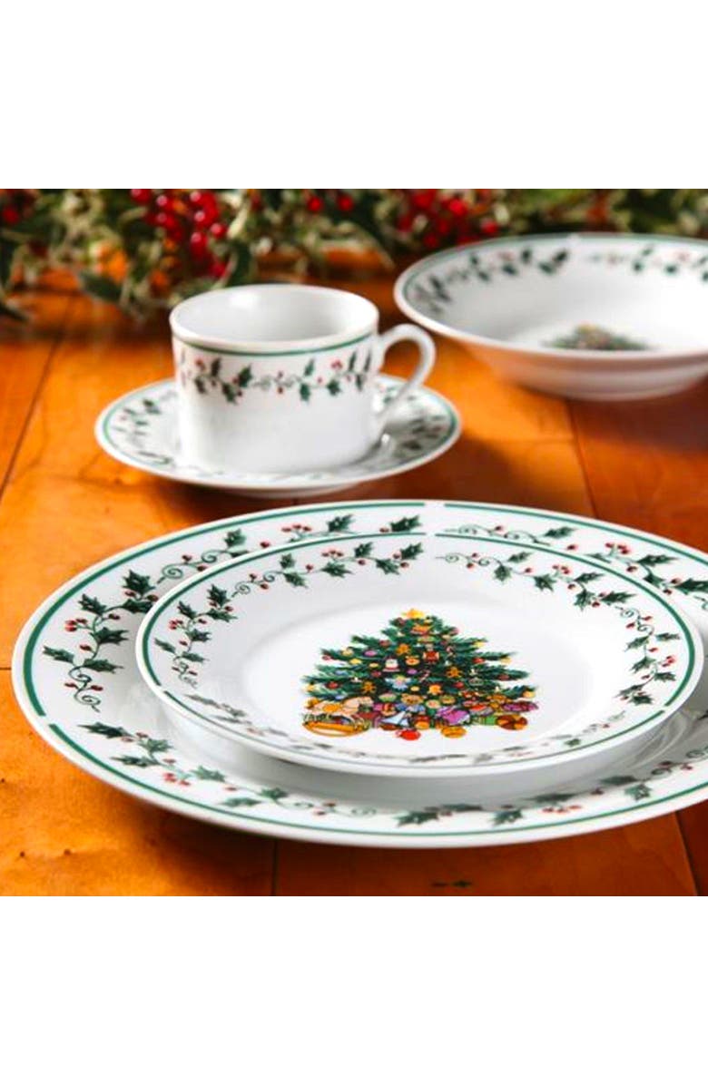 Gibson Home 20 Piece Ceramic Christmas Tree Trimming Dinnerware Set, Alternate, color, White