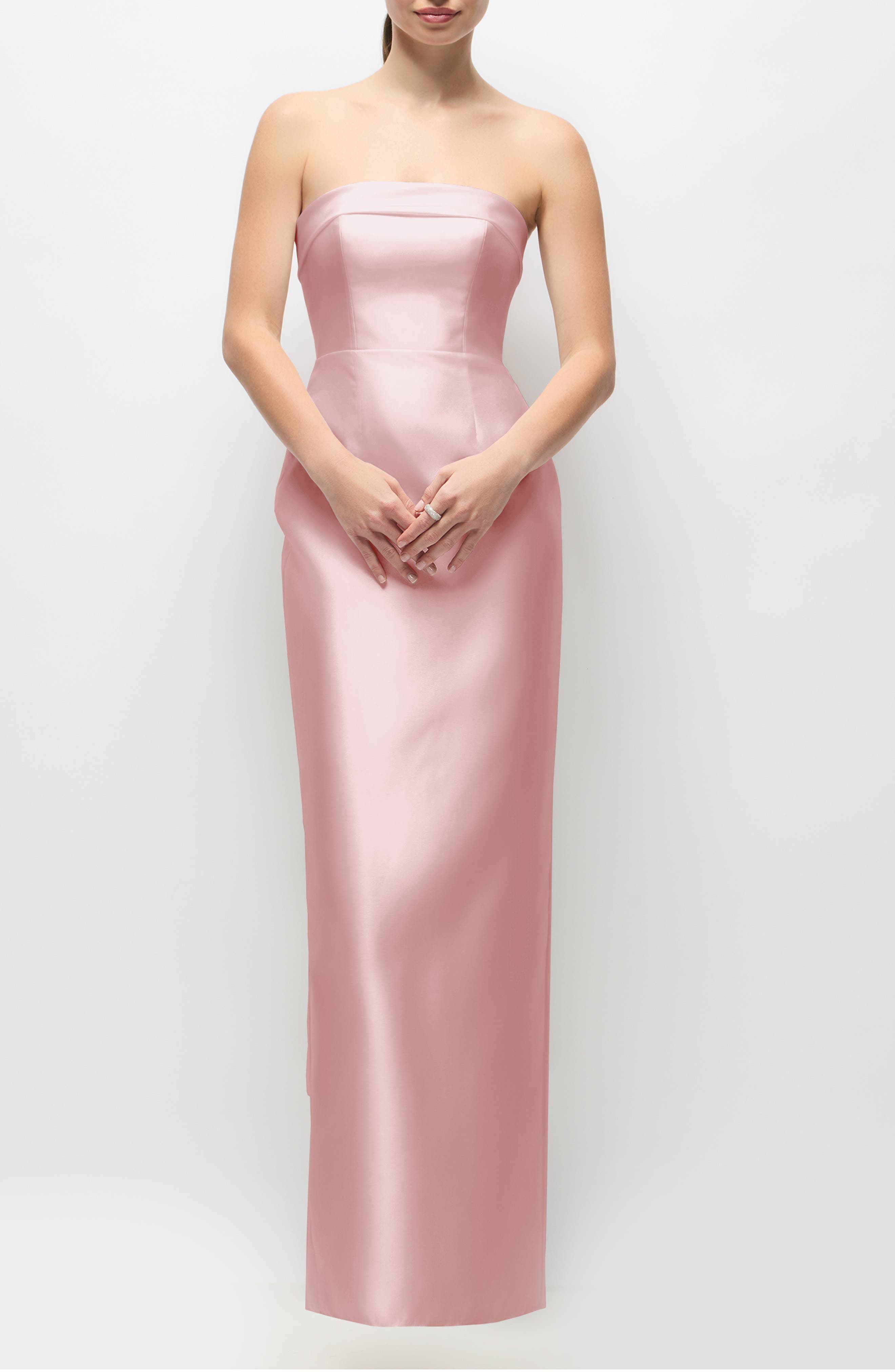 Eliza Bow Back Strapless Satin Column Gown - image 3