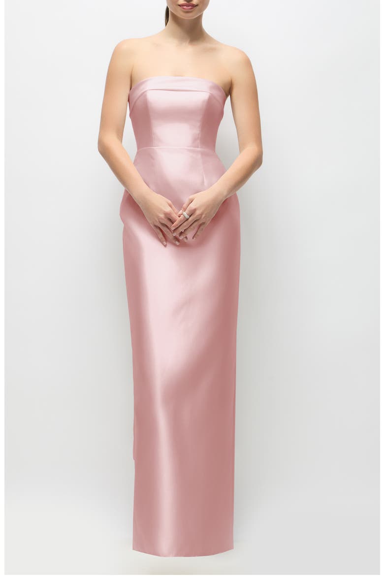 Eliza Bow Back Strapless Satin Column Gown, Main, color, BALLET PINK