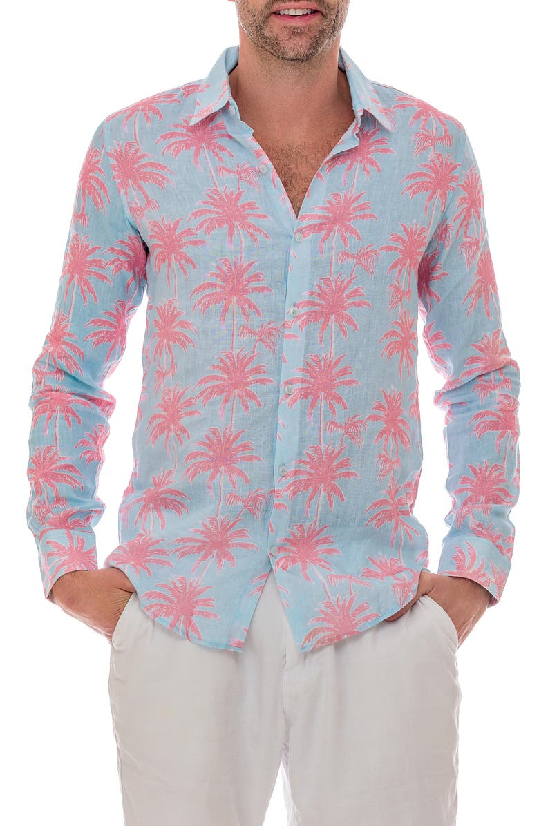 RANEES Linen Palm Button-Up Shirt, Main, color, 