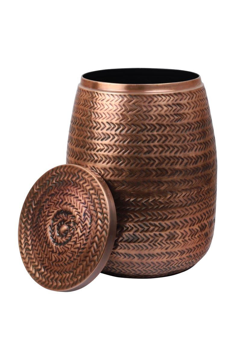 HAPPIMESS Jasper 15" Modern Rustic Arrow-Hammered Metal Drum Storage Side Table with Lid, Main, color, Antique Copper