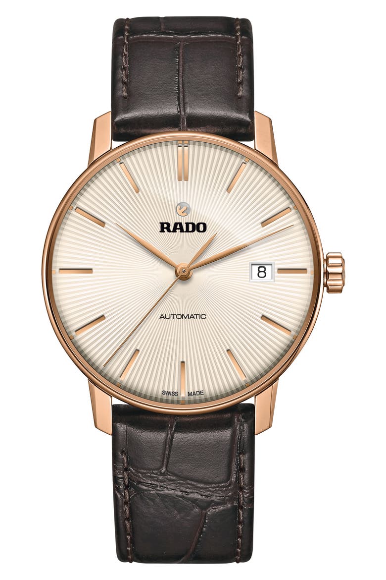 Coupole Classic Automatic Leather Strap Watch, 38mm, Main, color, GREY/ BROWN/ GUNMETAL
