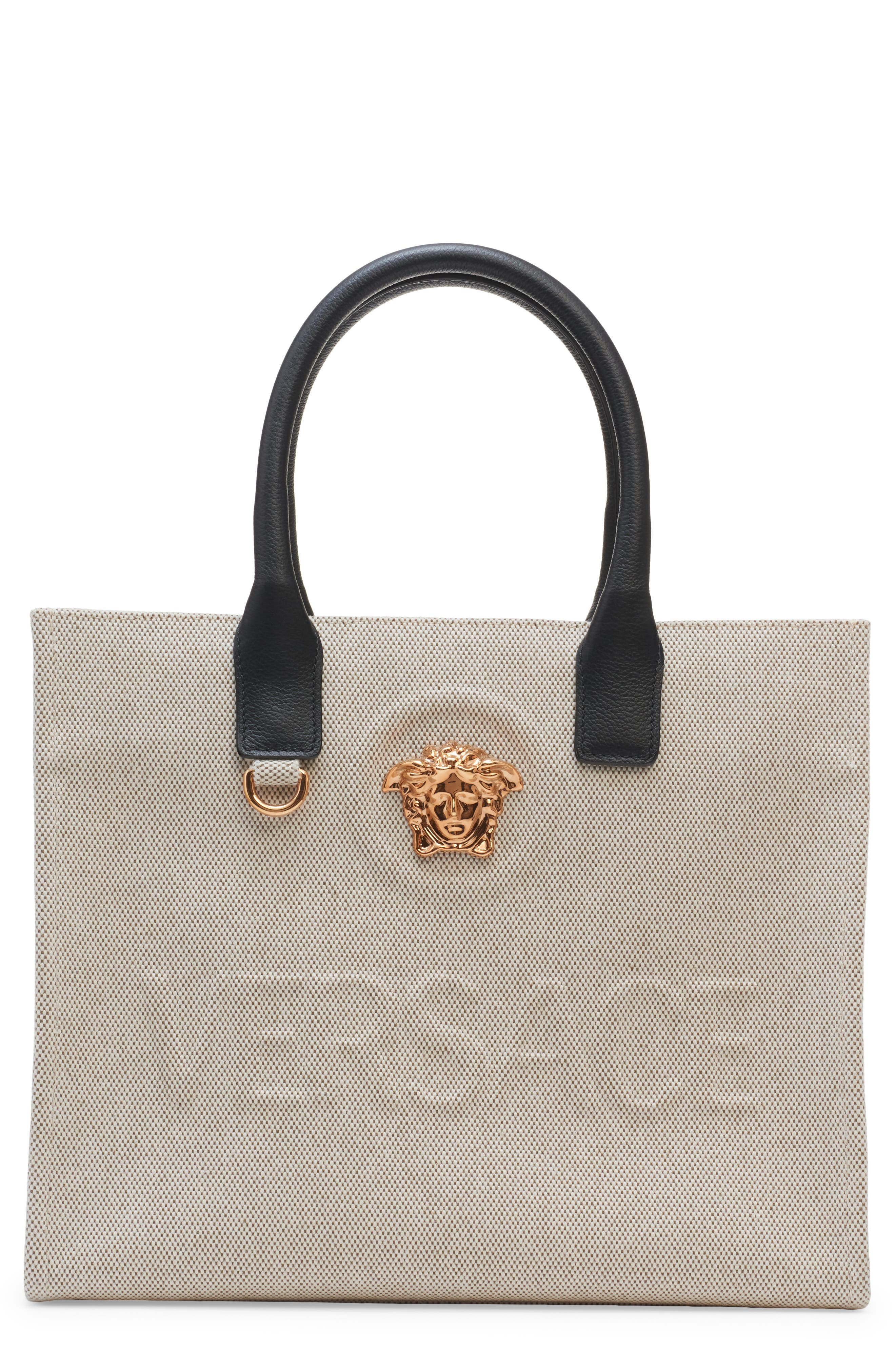 Versace Small La Medusa Logo Canvas Tote, Main, color, Rope Black-Versace Gold