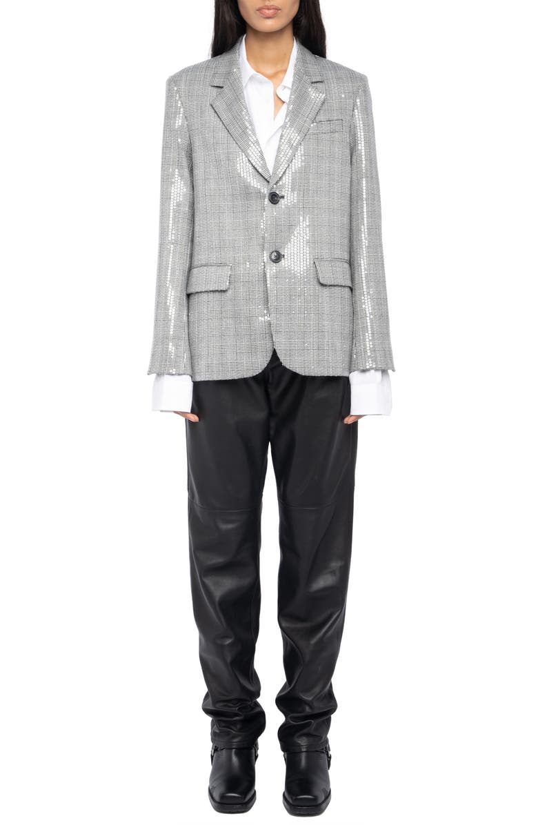 Zadig & Voltaire Vanille Sequin Plaid Blazer, Alternate, color, Black
