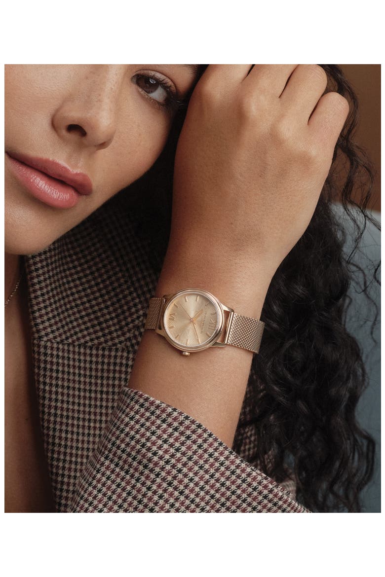 Swirl Mesh Strap Quartz Watch, 32mm, Alternate, color, CARNATION GOLD
