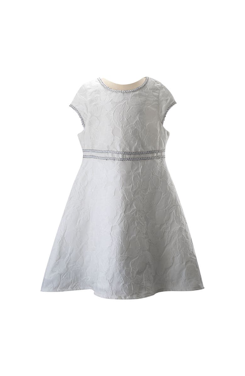 Rachel Riley Sparkle Trim Damask Dress, Main, color, 