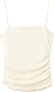 MANGO Lace Trim Stretch-Cotton Blend Camisole