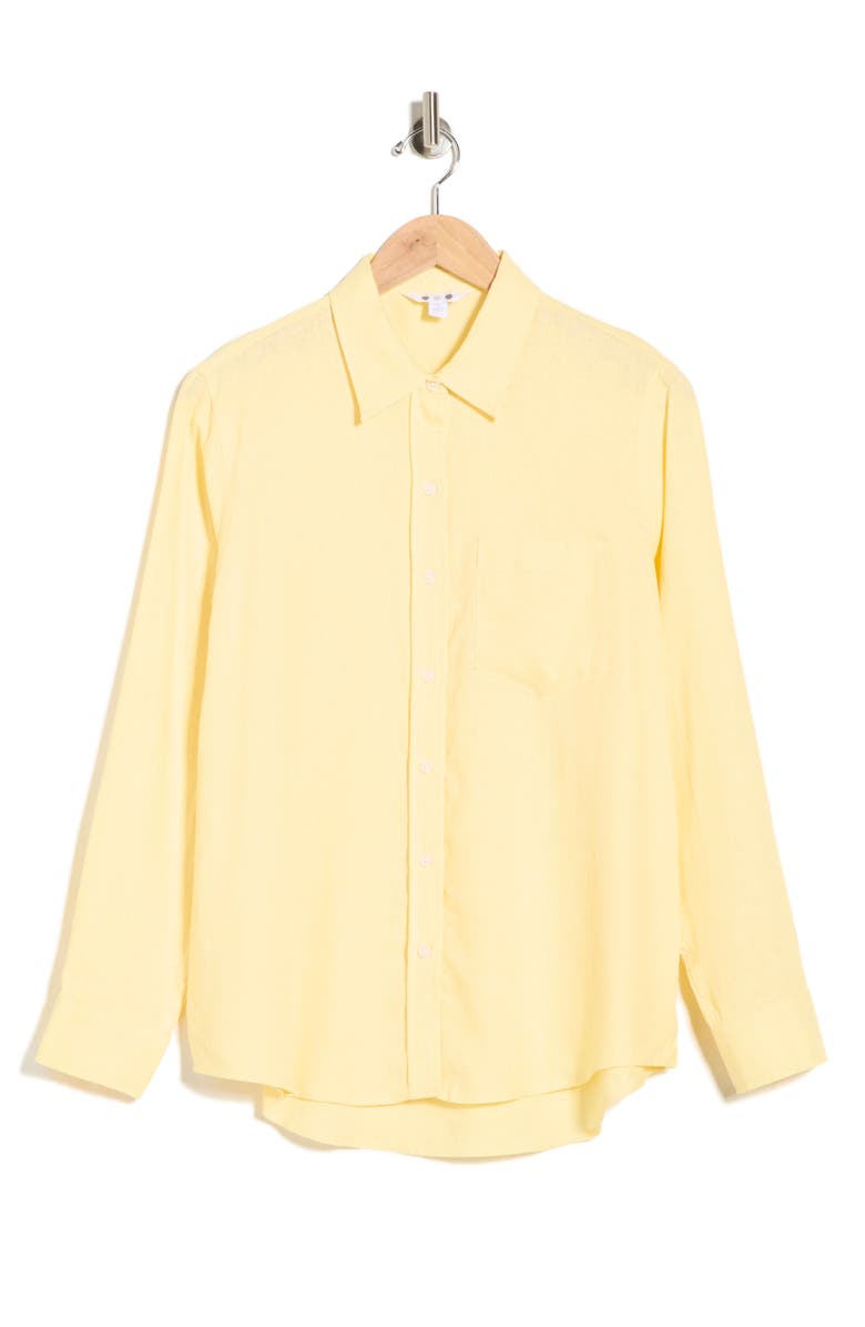 Three Dots Relaxed Fit Linen Blend Button-Up Shirt, Main, color, Pale Banana