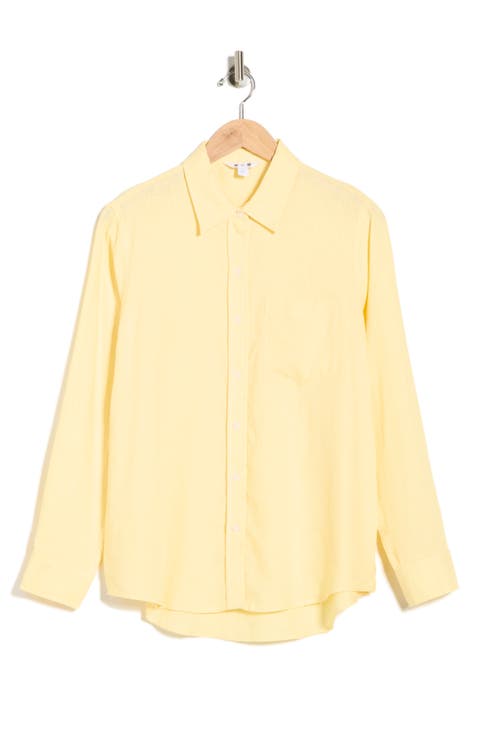Relaxed Fit Linen Blend Button-Up Shirt