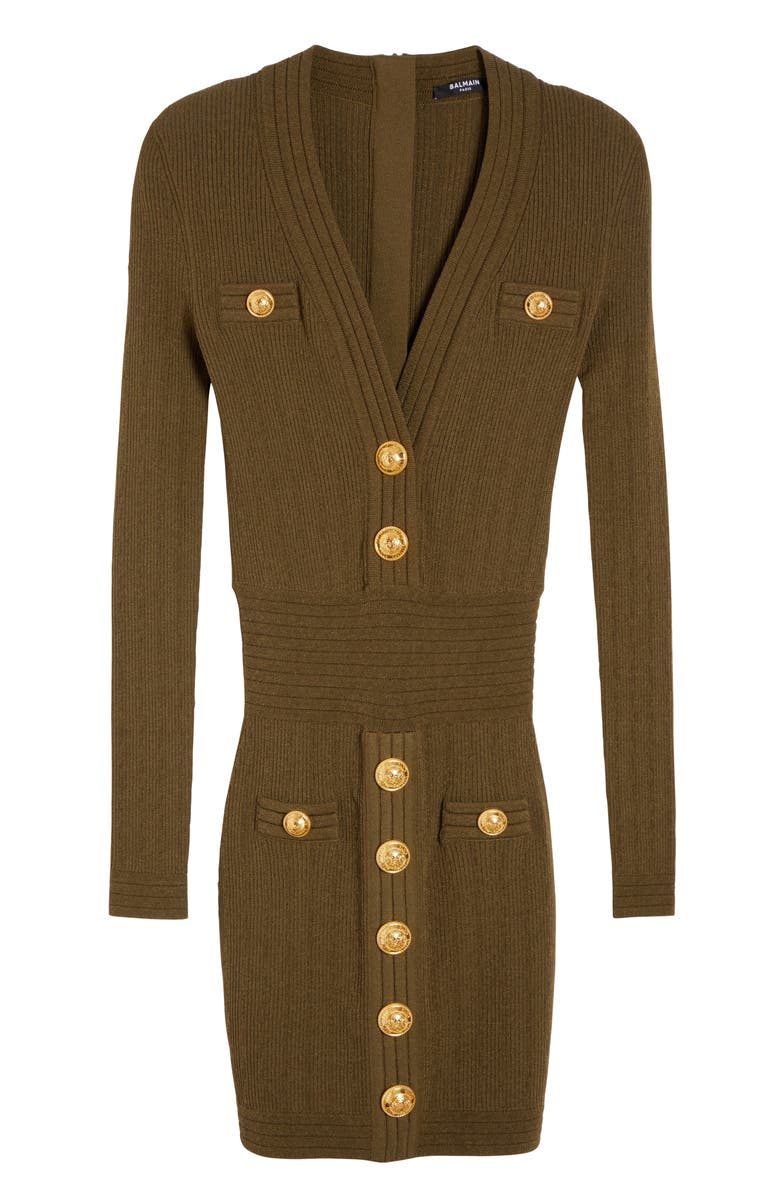 Balmain Rib Long Sleeve Body-Con Sweater Minidress, Alternate, color, 