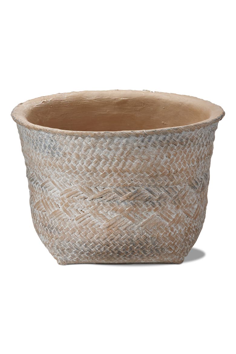 Tulum Whitewashed Cement Basket Planter Large for Plants, Main, color, Beige