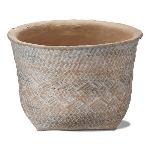 Tulum Whitewashed Cement Basket Planter Large for Plants