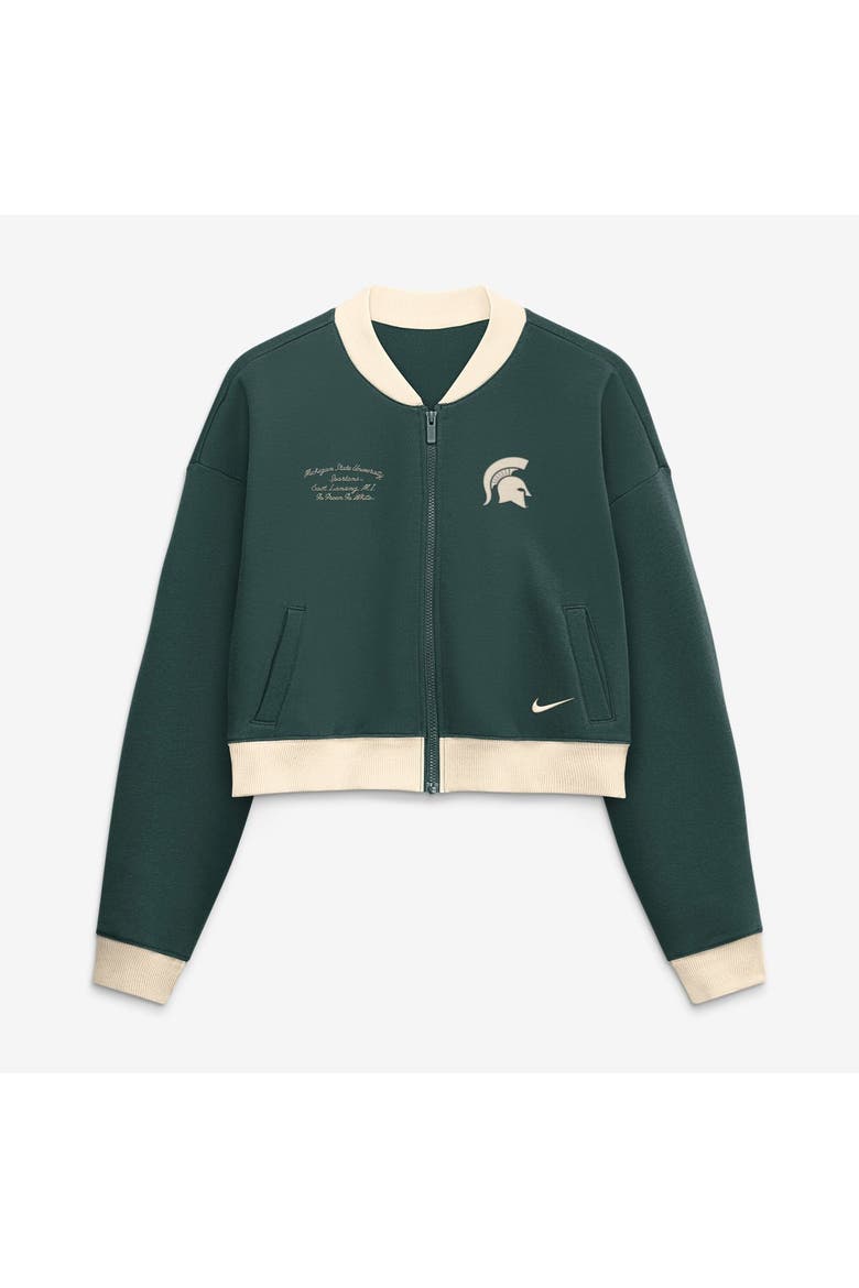 Women's Nike Green Michigan State Spartans Oversized Academic Cropped Full-Zip Bomber Jacket, Alternate, color, Green
