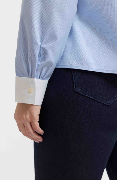 Foxcroft Marina Contrast Trim Cotton Button-up Shirt In Soft Blue