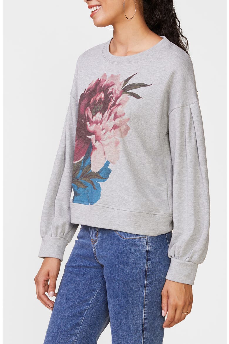 Oversized Flower Graphic Sweatshirt, Alternate, color, HTHR GREY