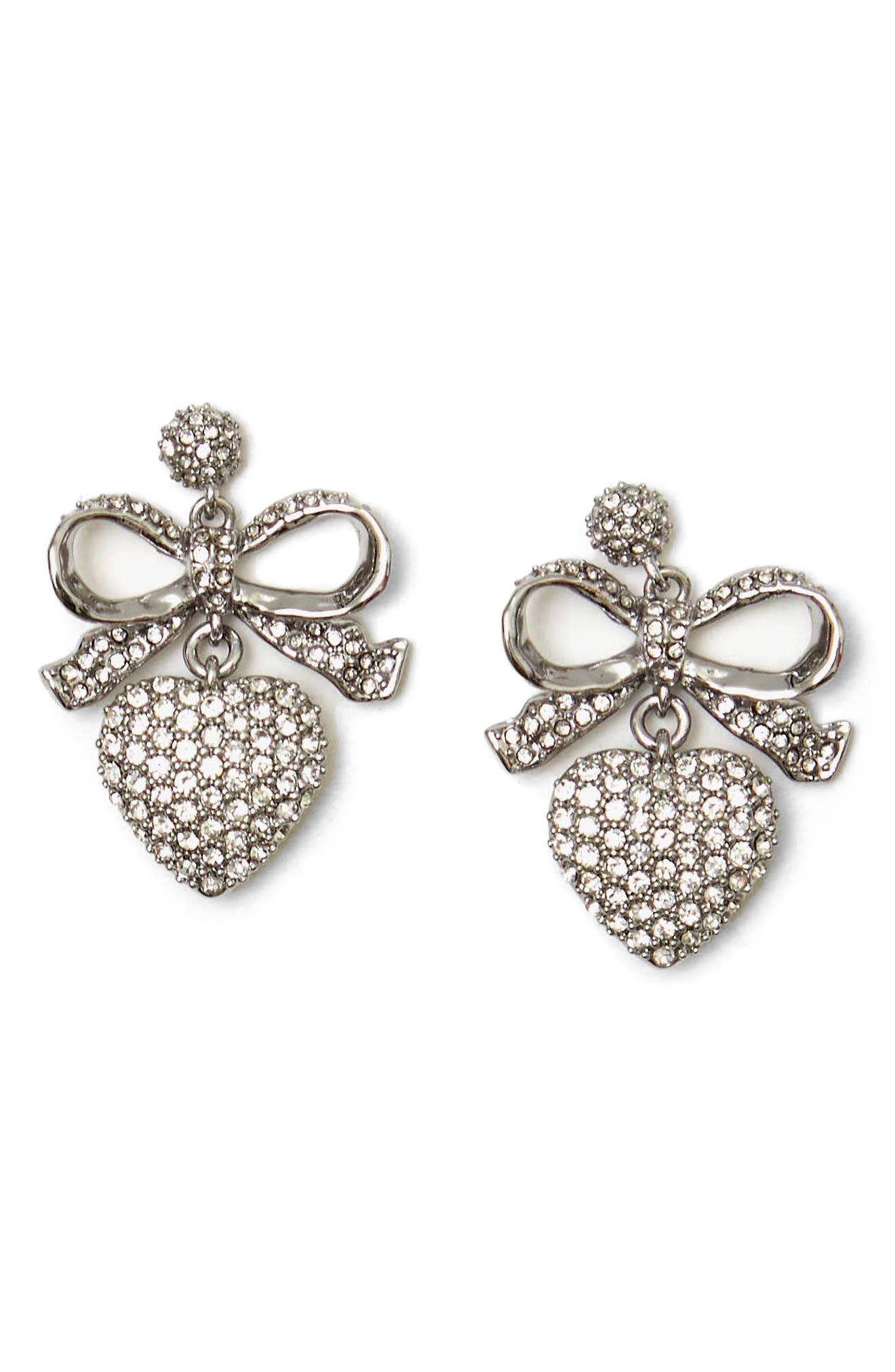 Clare V. Pavé Crystal Heart Drop Earrings