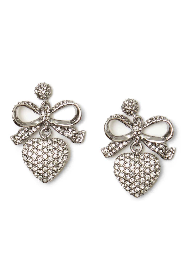 Pavé Crystal Heart Drop Earrings, Main, color, SILVER
