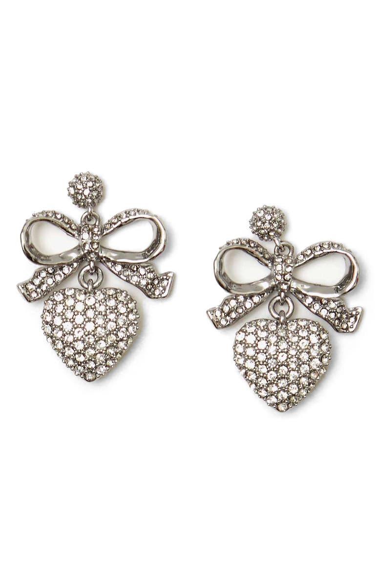Clare V. Pavé Crystal Heart Drop Earrings, Main, color, Silver
