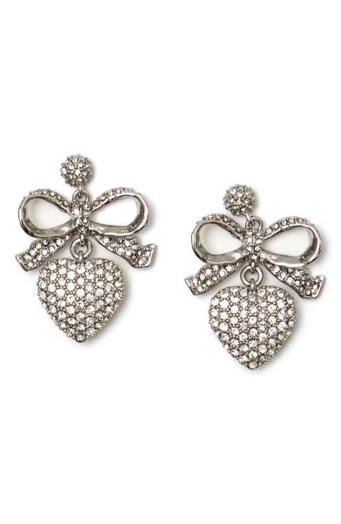 Pavé Crystal Heart Drop Earrings
