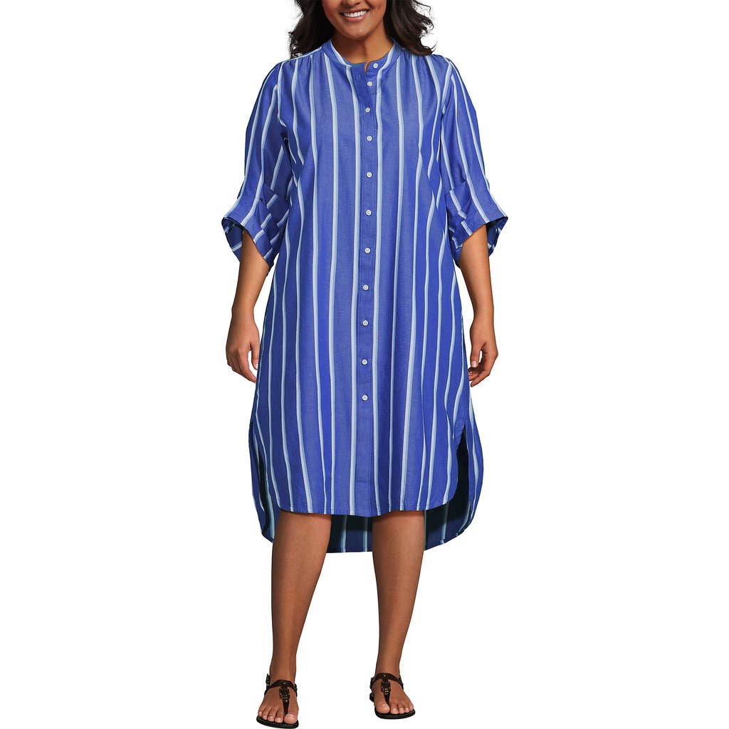LANDS' END LANDS' END POPLIN OVERSIZED PUFF SLEEVE MIDI SHIRT DRESS