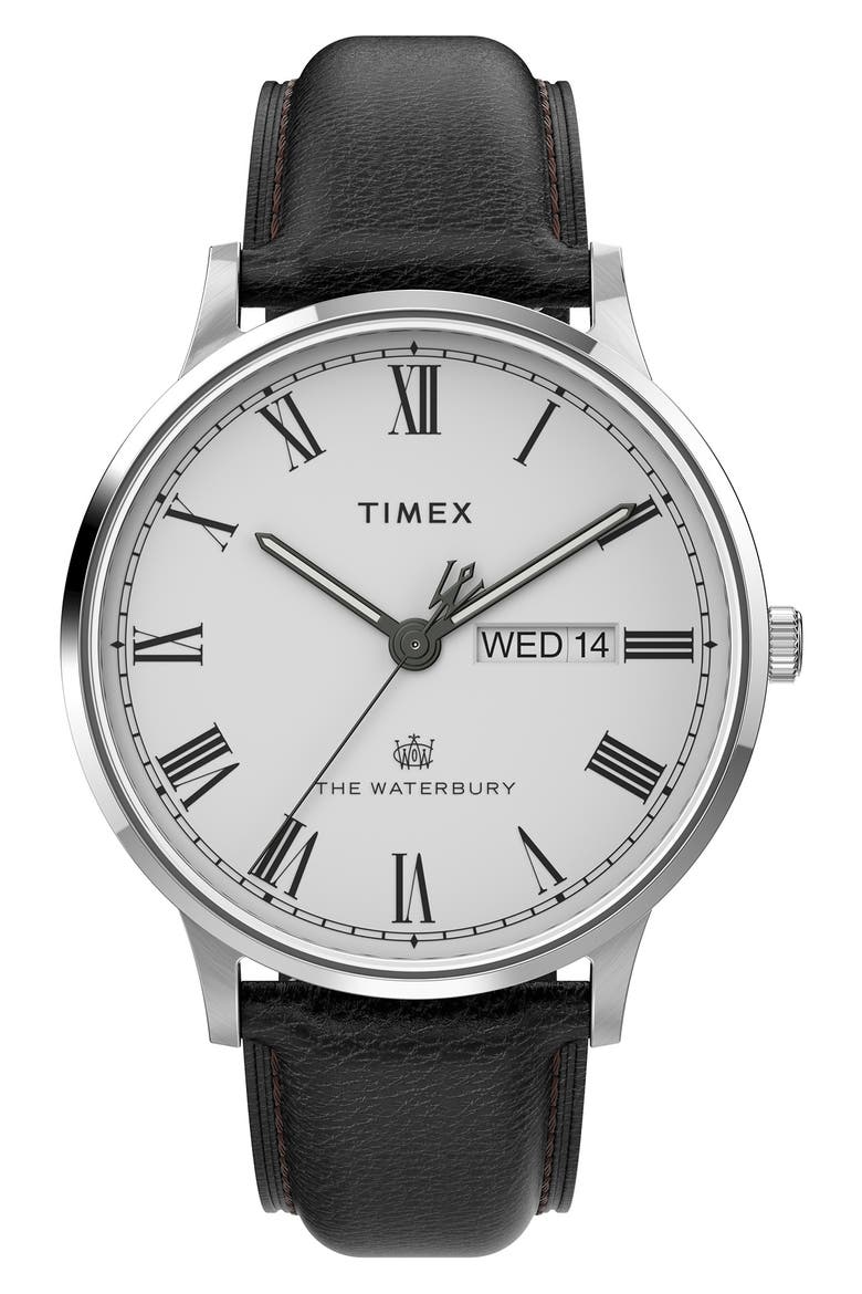 Waterbury Classic Leather Strap Watch, 40mm, Main, color, BLACK