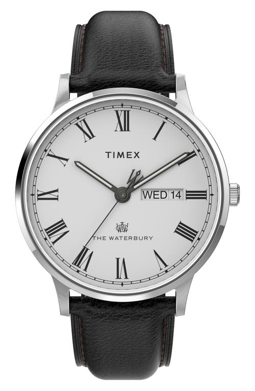 Timex® Waterbury Classic Leather Strap Watch, 40mm in Black at Nordstrom