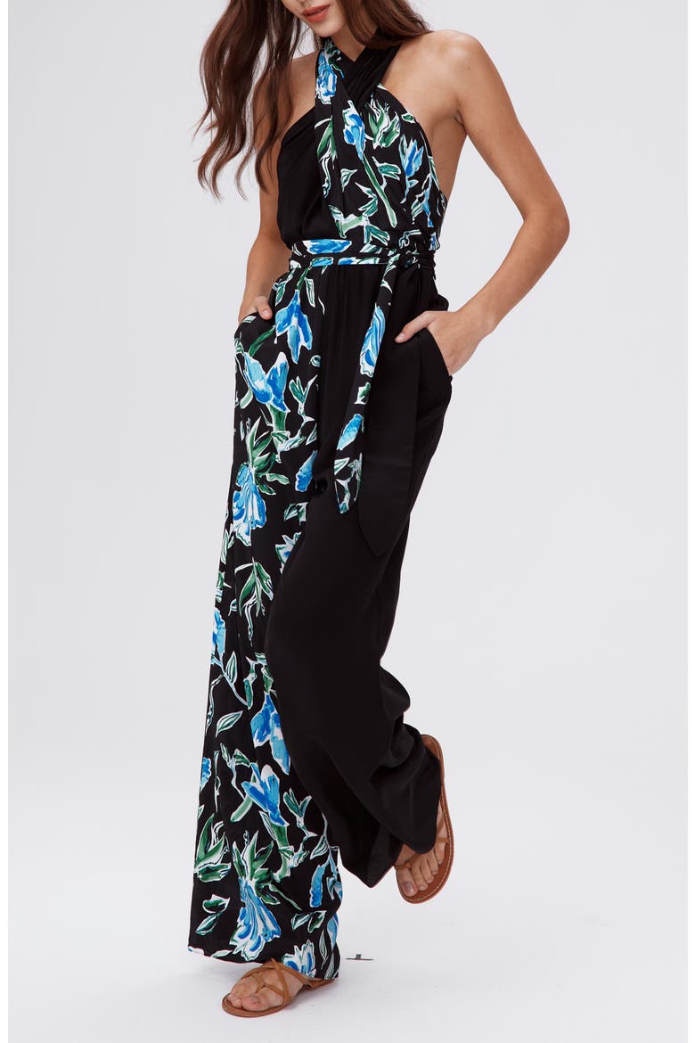 Cort Mixed Print Halter Jumpsuit, Alternate, color, TULIP FIELDS BLUE LG/BLK