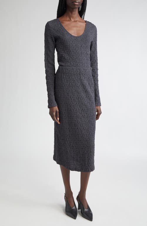 Vince Smocked Cotton Blend Midi Skirt In Gray