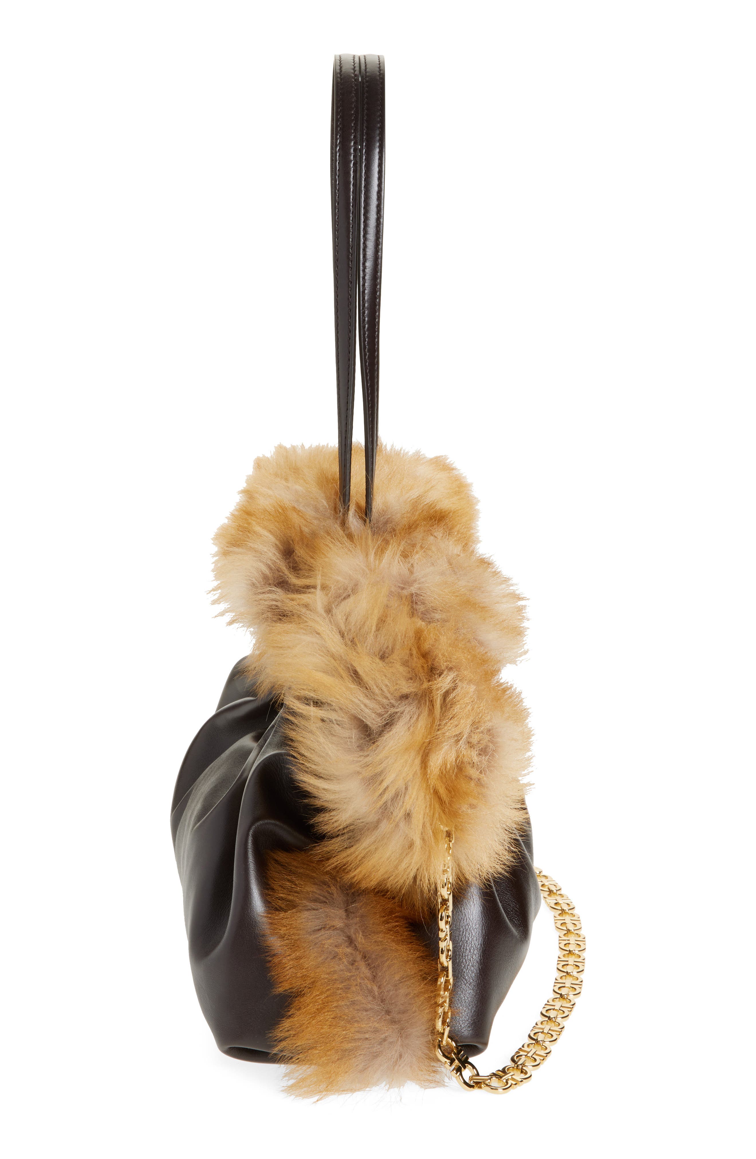 FERRAGAMO Medium Gancio Piercing Soft Leather & Genuine Shearling Shoulder Bag, Alternate, color, Naturale