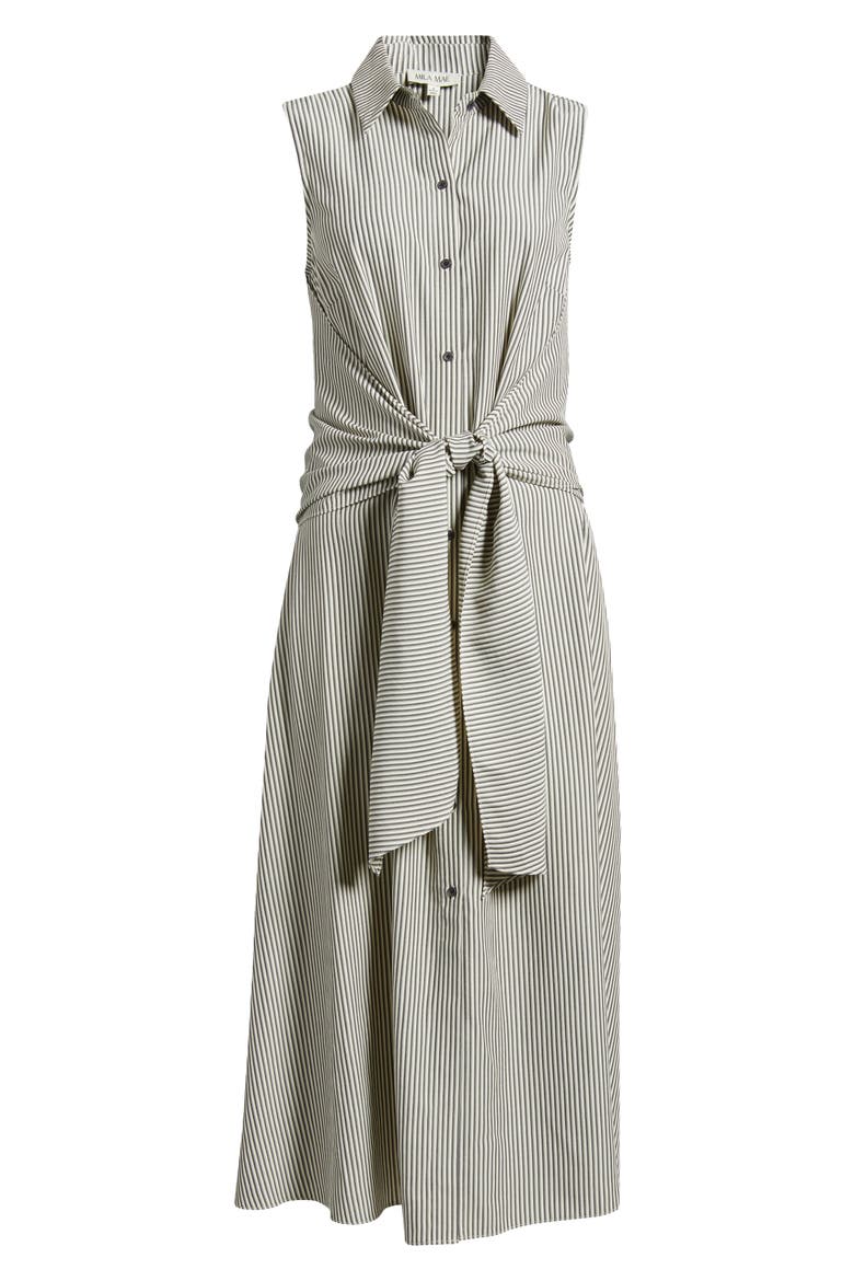 Sleeveless Front Waist Tie Midi Shirtdress, Alternate, color, CREAM BLACK