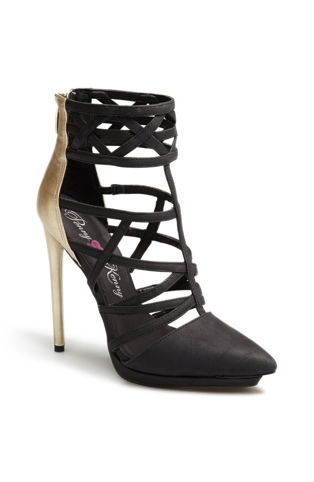 'Cross' Strappy Two-Tone Pointed Toe Sandal, Main, color, BLACK/ GOLD