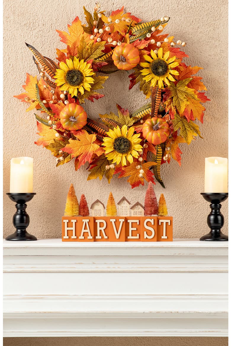 Harvest Fall Wooden House/Brush Trees Table Decor, Alternate, color, Orange