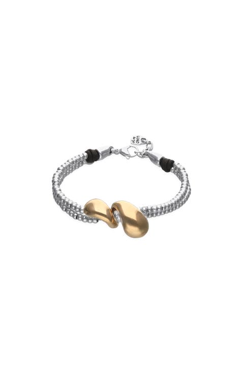 Silver-Tone Bracelet with Gold‑Tone Drop Accents